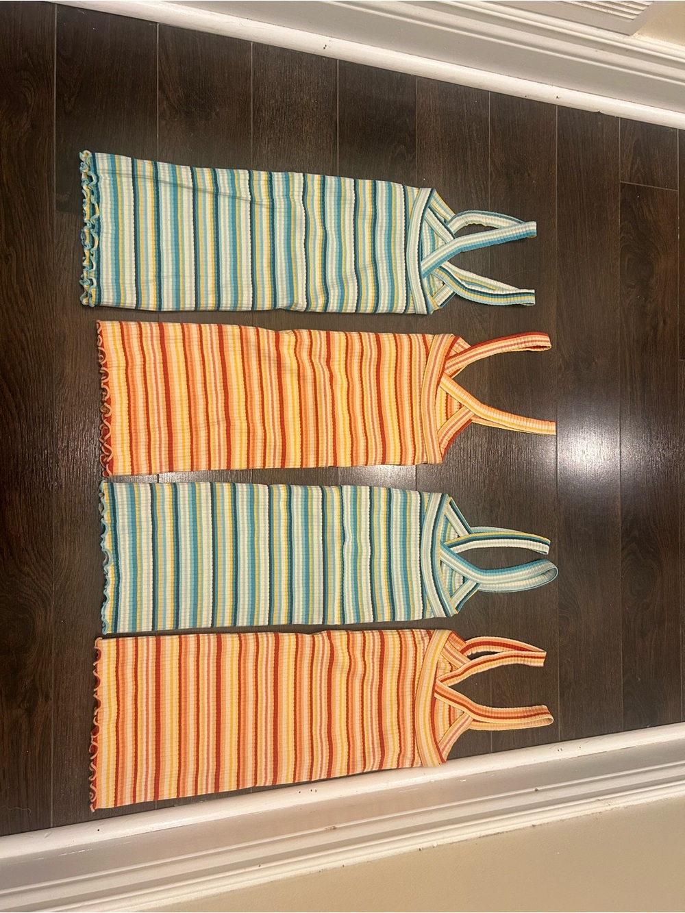 Forever 21 Teal & Orange Striped Ribbed Tank Tops